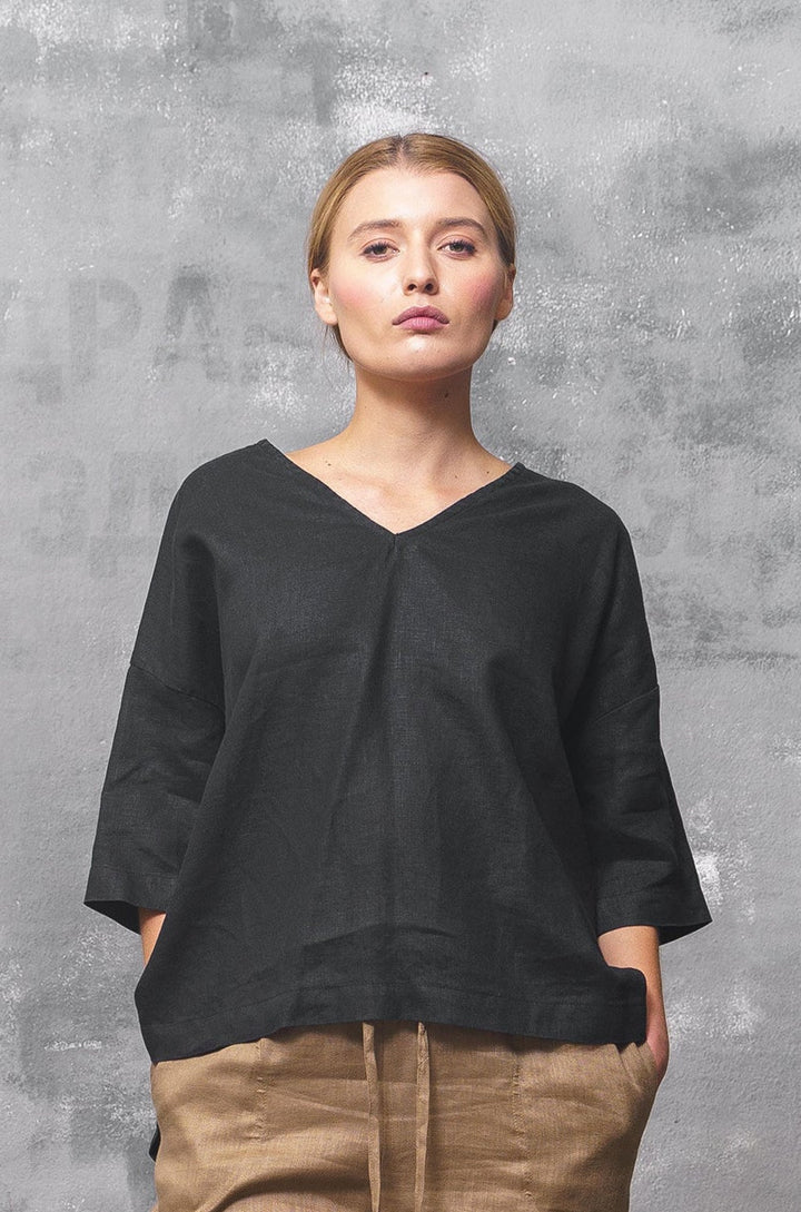 Black Linen Minimalist Top