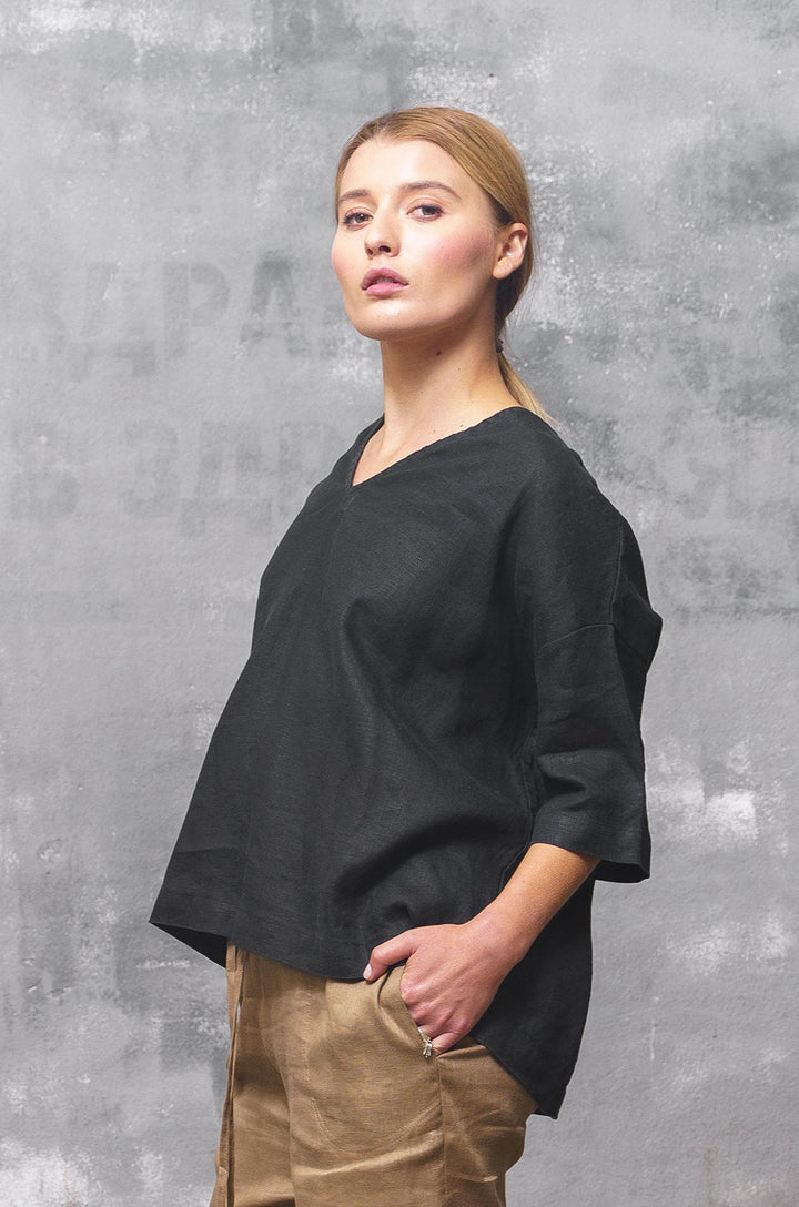 Black Linen Minimalist Top