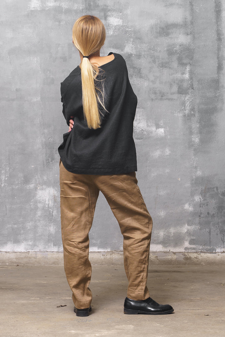 Black Linen Minimalist Top