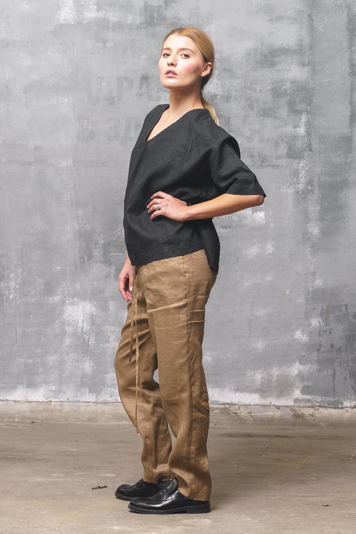 Black Linen Minimalist Top