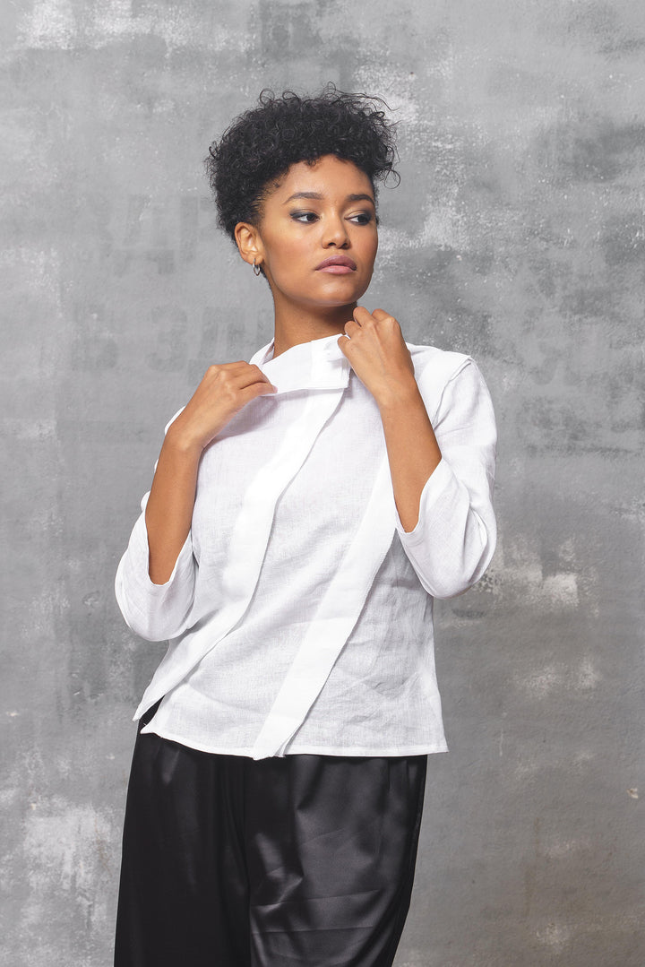 White Linen Avant Garde Top for Women