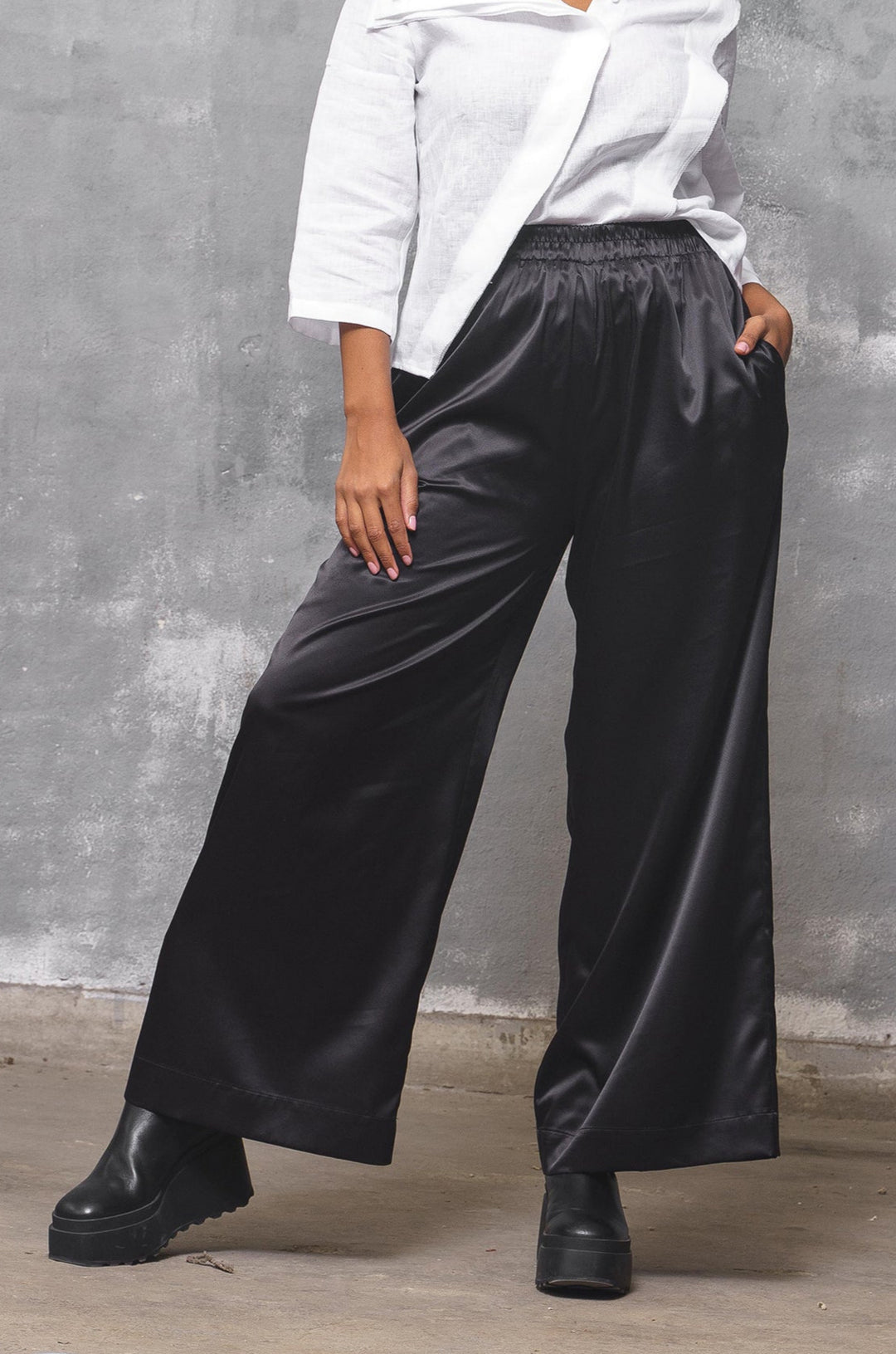 Black Wide Leg Satin Pants