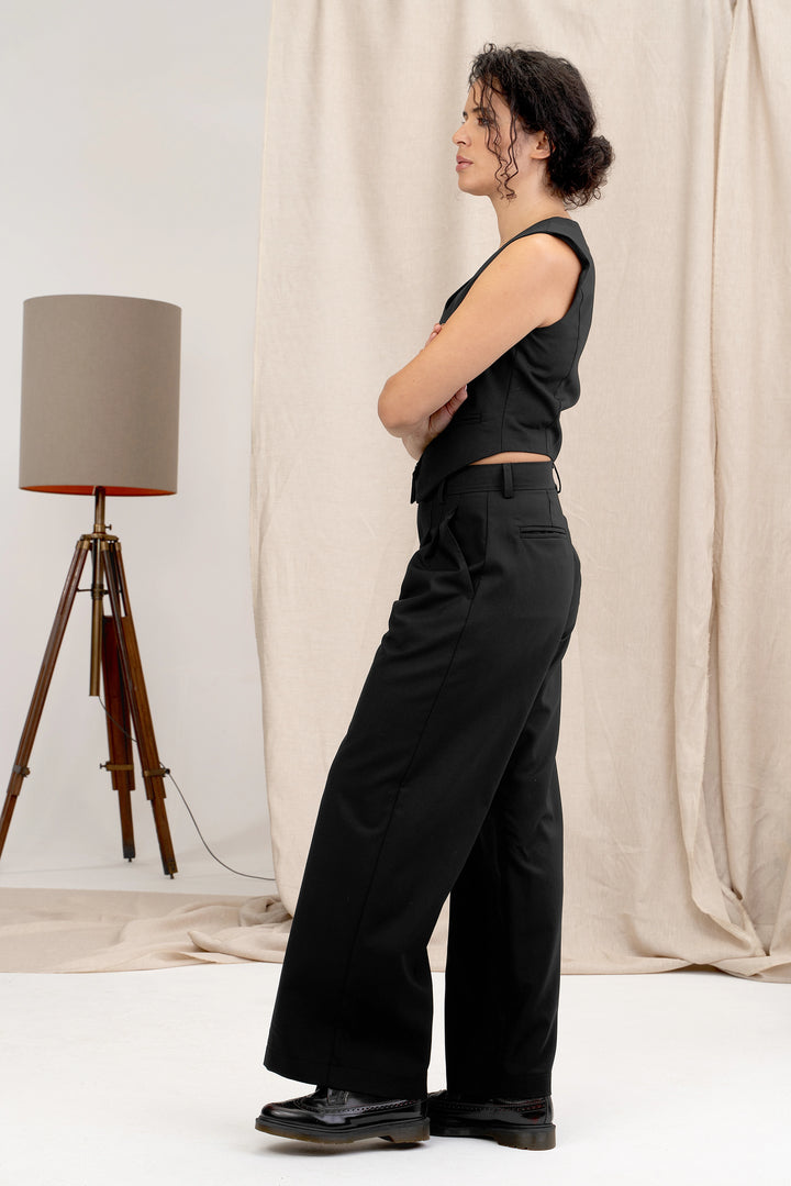 Black Wide Leg Wool Pants Women