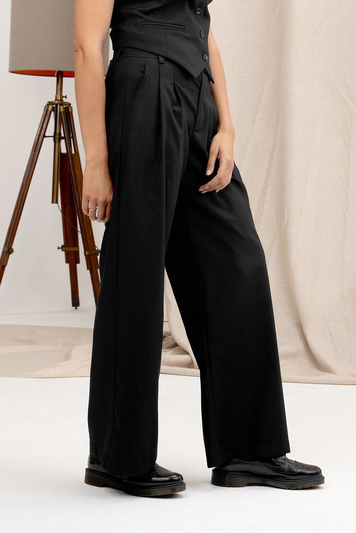 Black Wide Leg Wool Pants Women