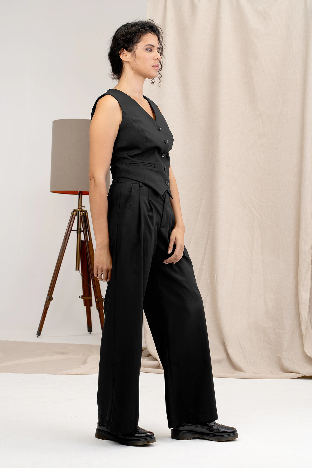 Black Wide Leg Wool Pants Women