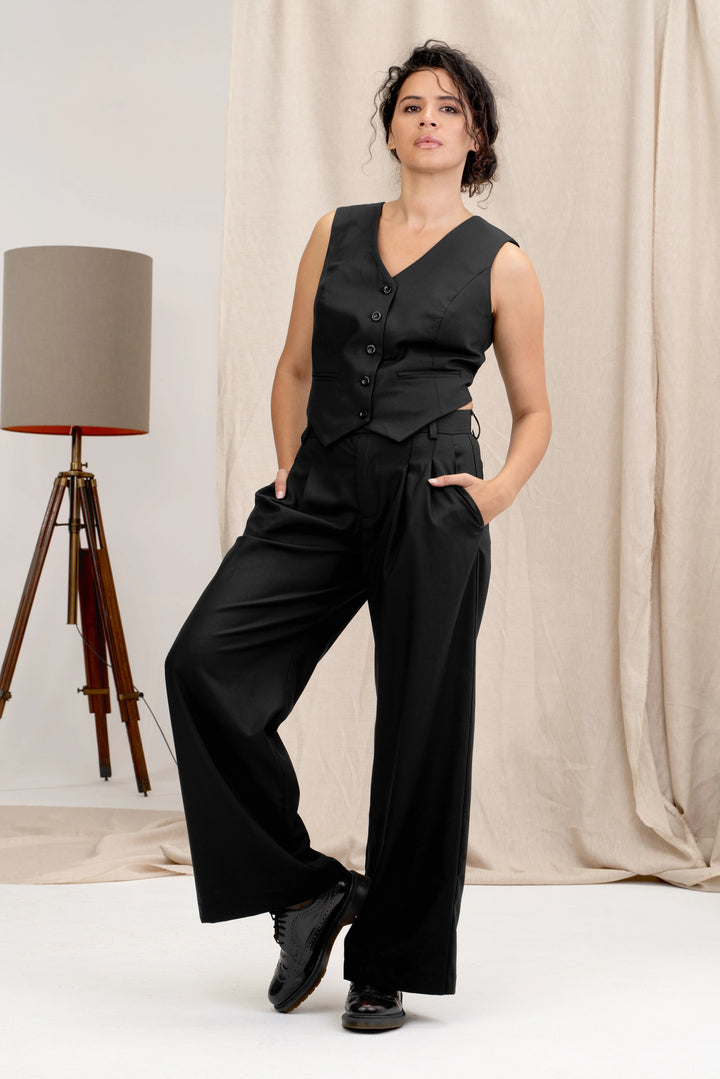 Black Wide Leg Wool Pants Women