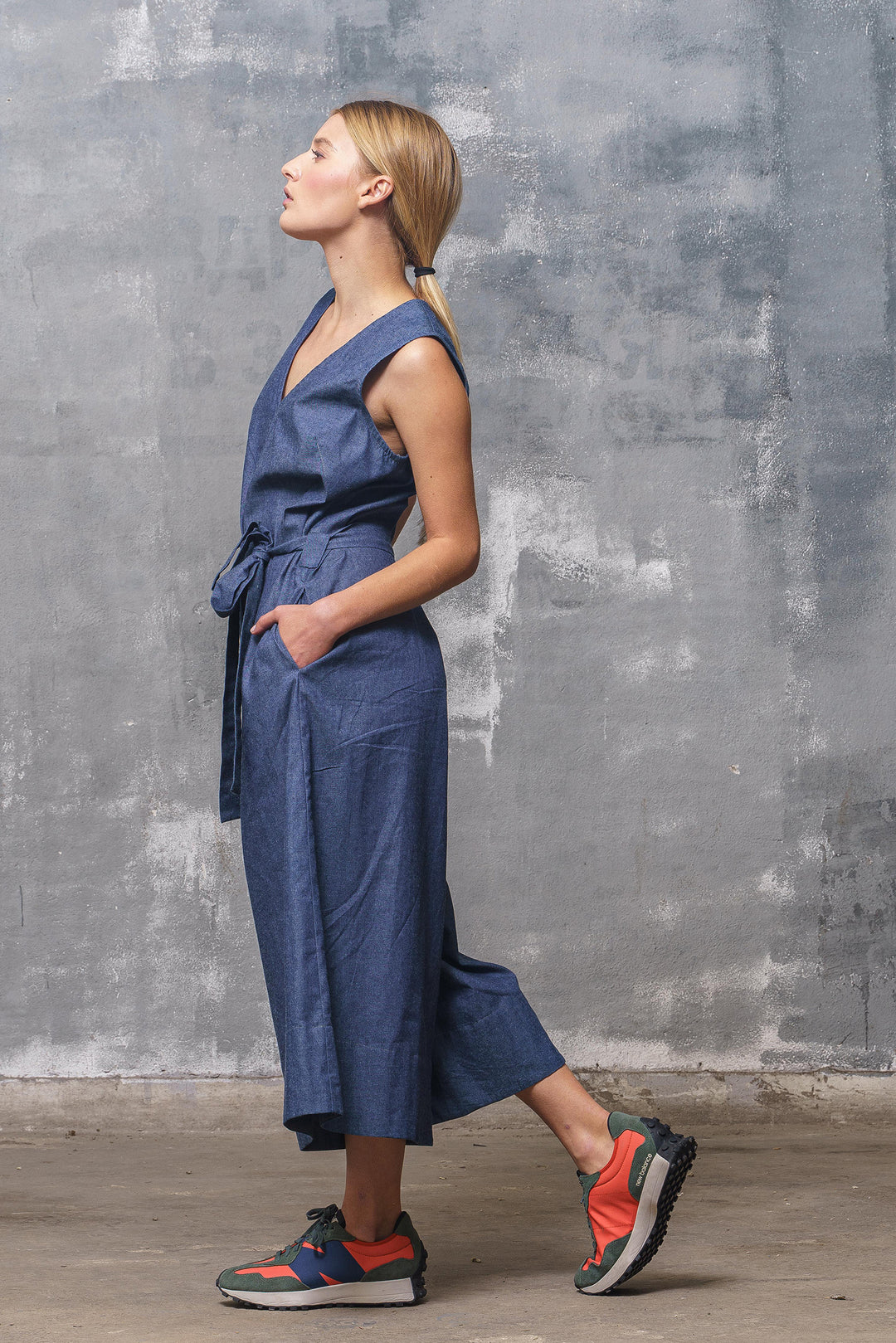 Wide Leg Denim Jumpsuit