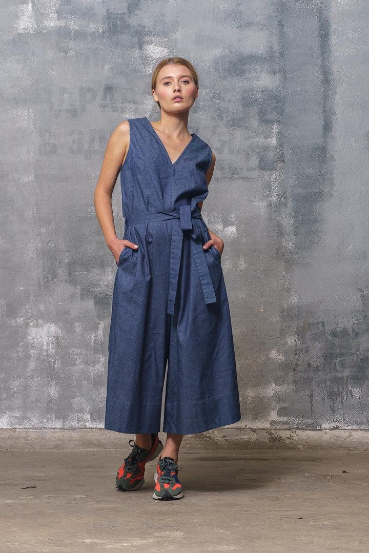 Wide Leg Denim Jumpsuit