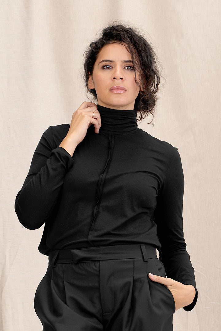 Turtleneck Black Women's Blouse