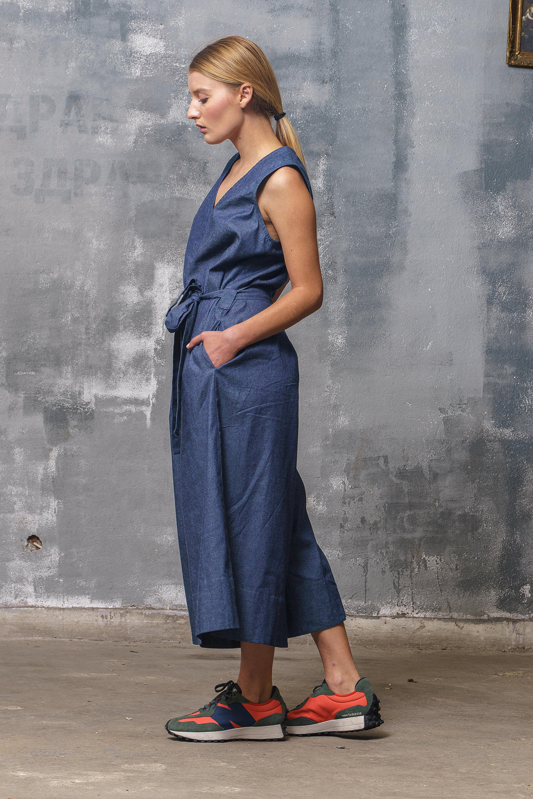 Wide Leg Denim Jumpsuit