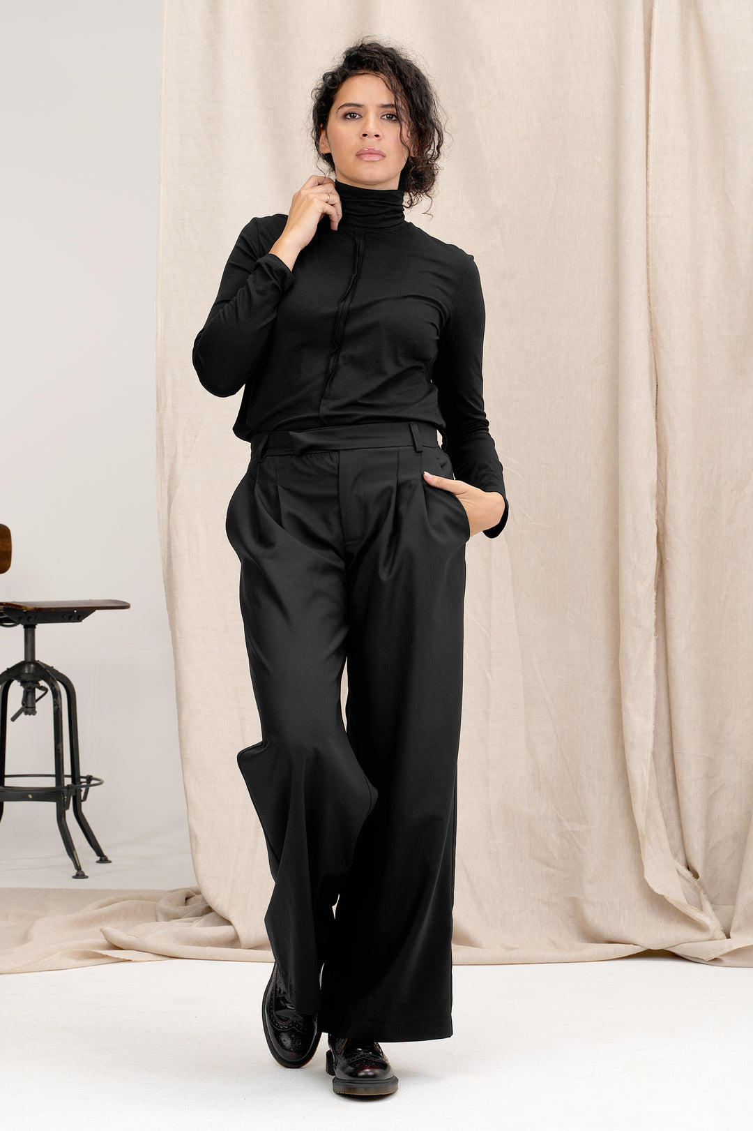 Black Wide Leg Wool Pants Women