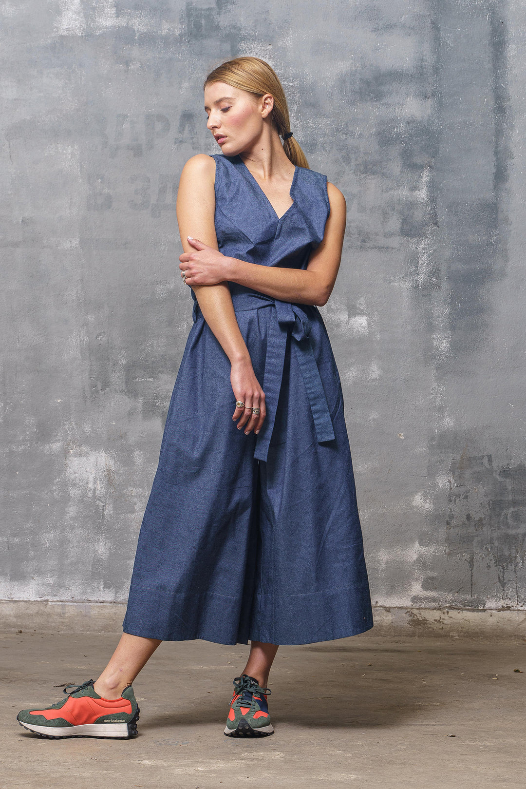 Wide Leg Denim Jumpsuit