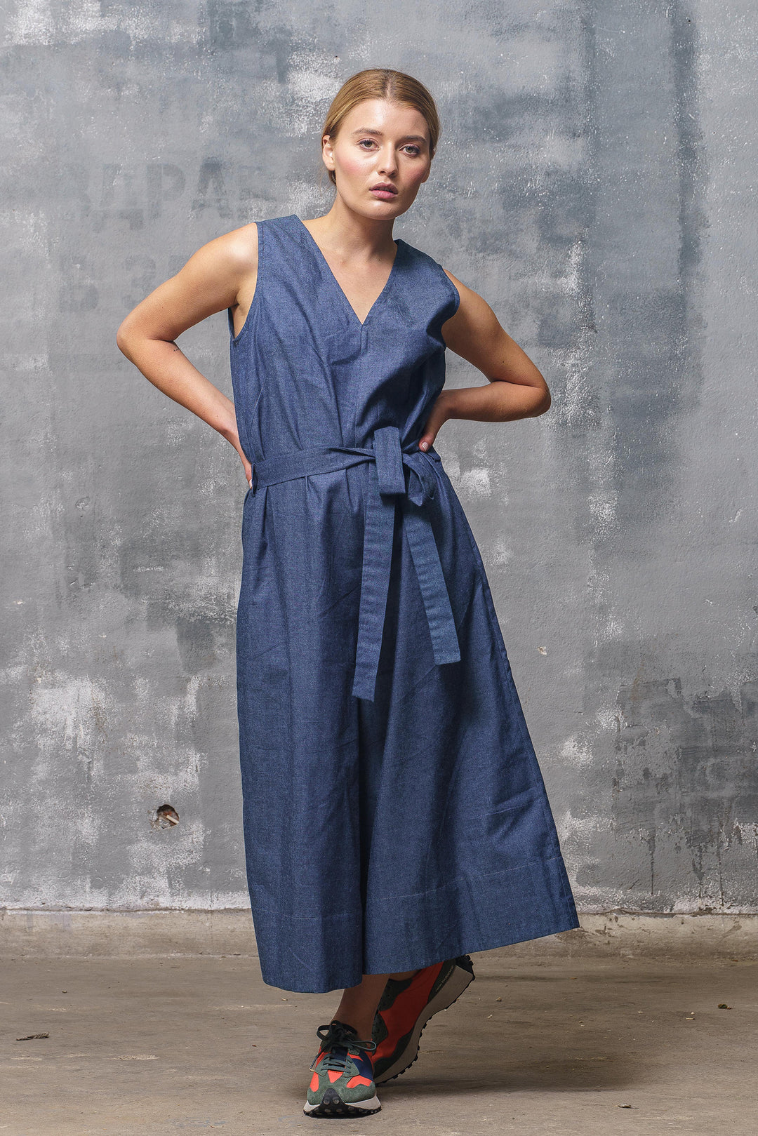 Wide Leg Denim Jumpsuit