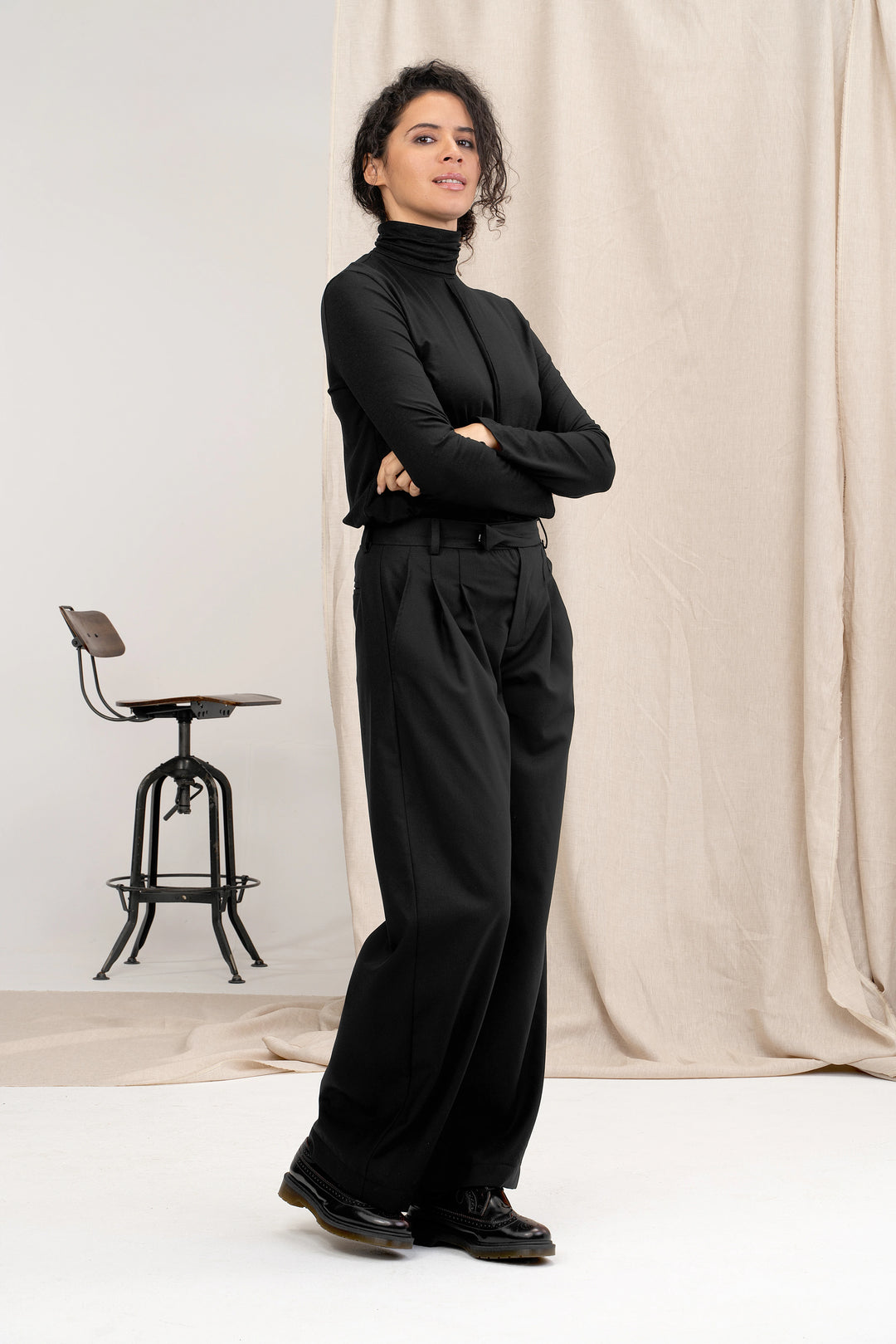 Black Wide Leg Wool Pants Women