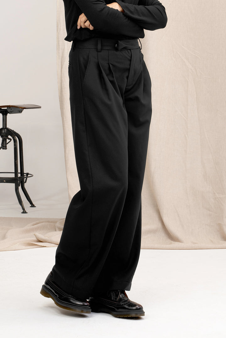 Black Wide Leg Wool Pants Women