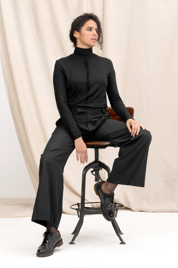 Black Wide Leg Wool Pants Women