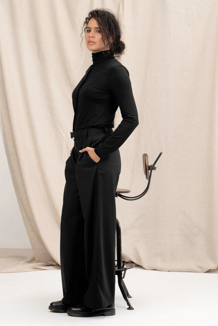 Black Wide Leg Wool Pants Women