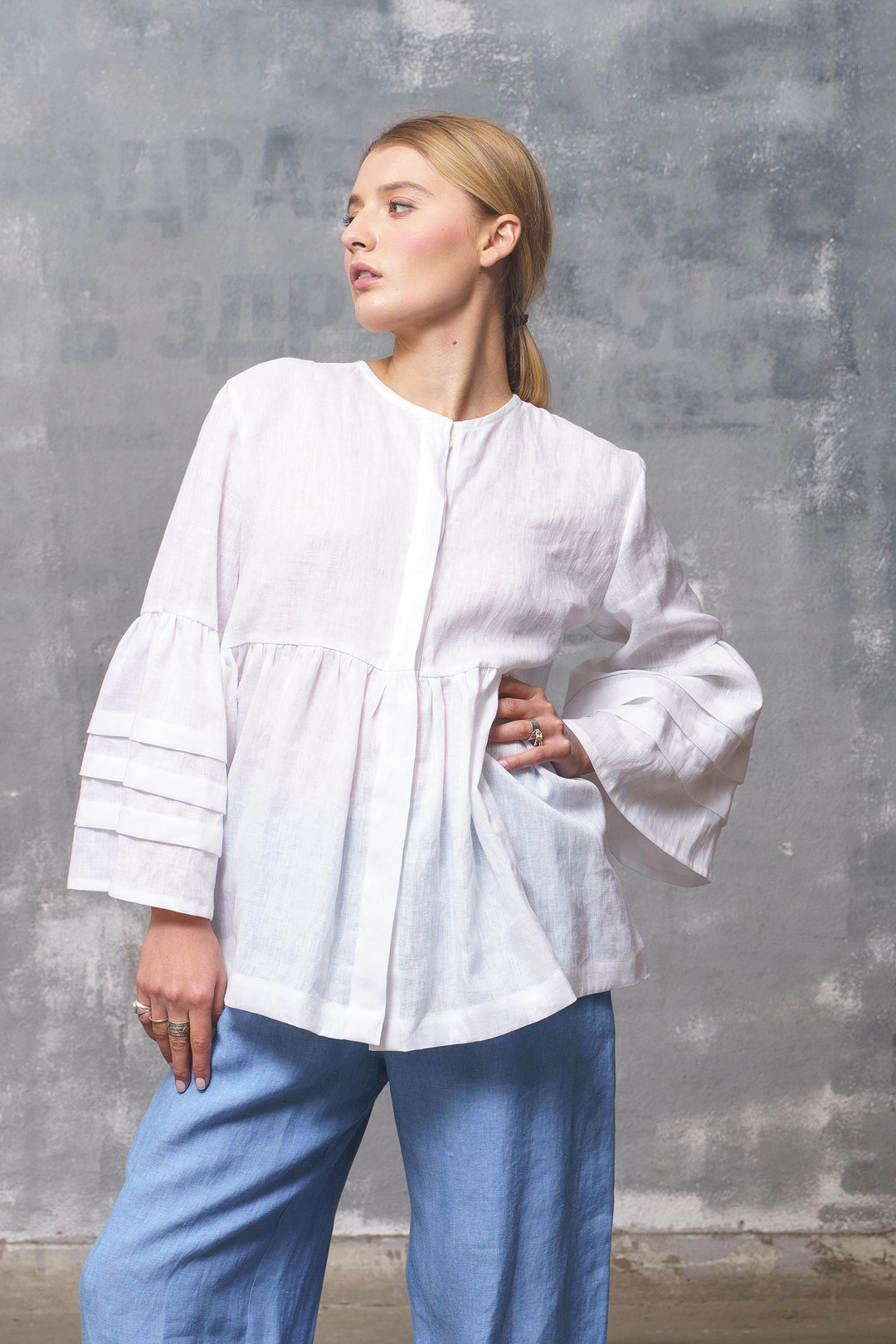 White Linen Blouse Women's