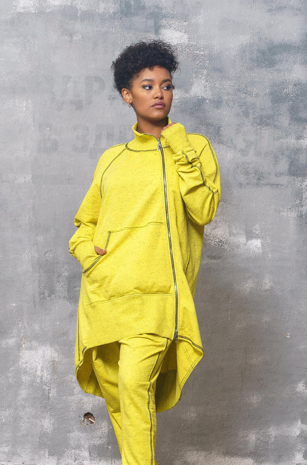 Yellow Asymmetrical Oversized Women's Sweatshirt