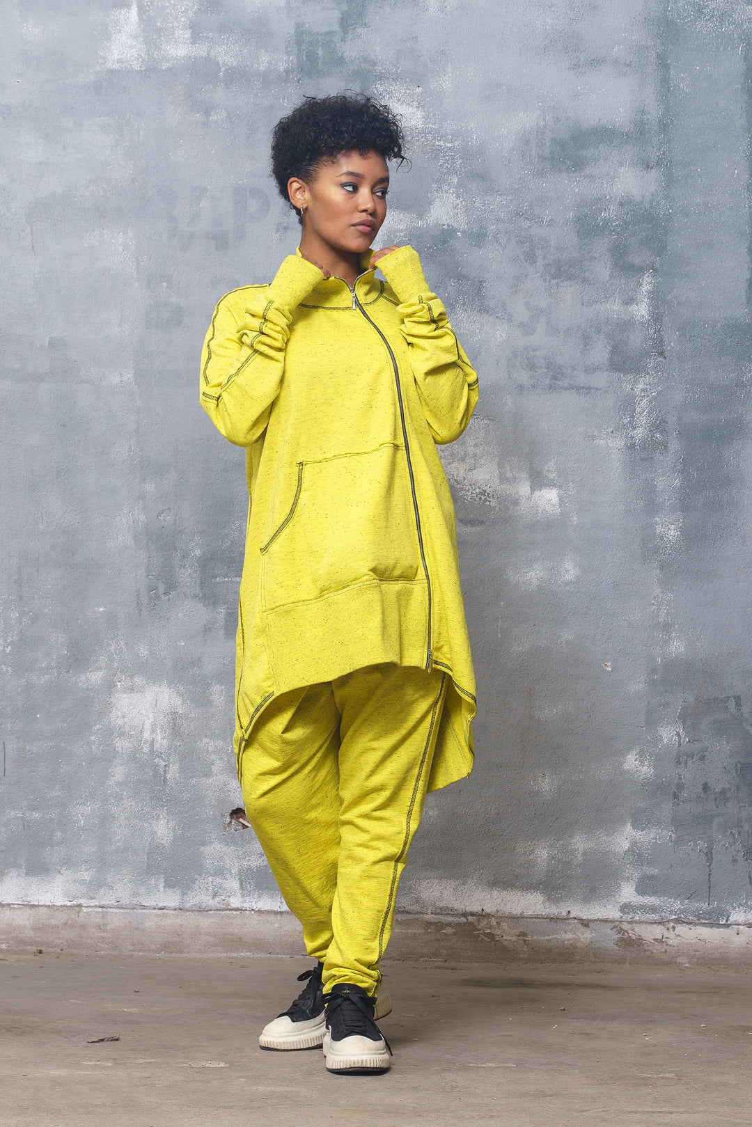 Yellow Asymmetrical Oversized Women's Sweatshirt