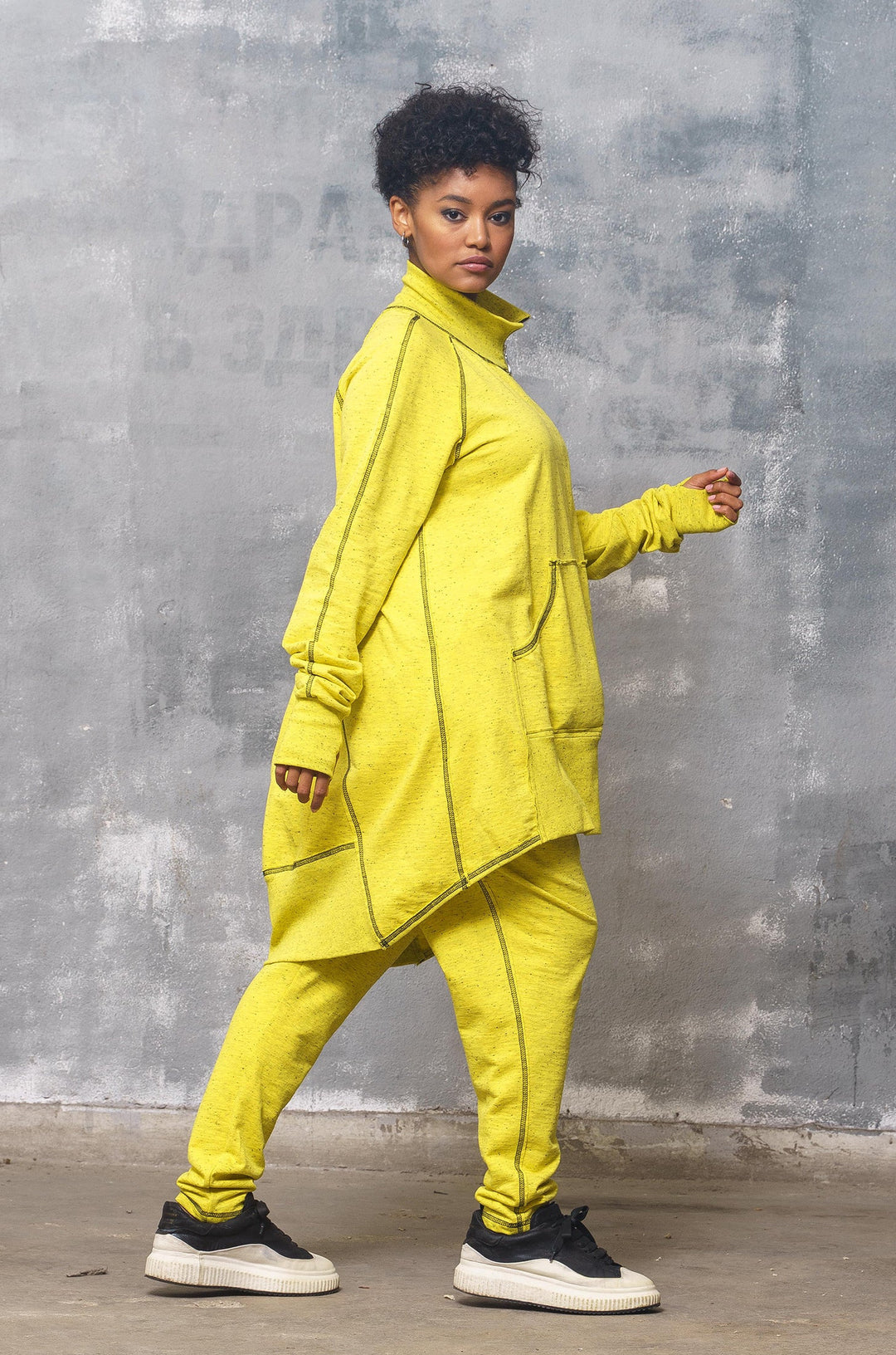 Yellow Asymmetrical Oversized Women's Sweatshirt