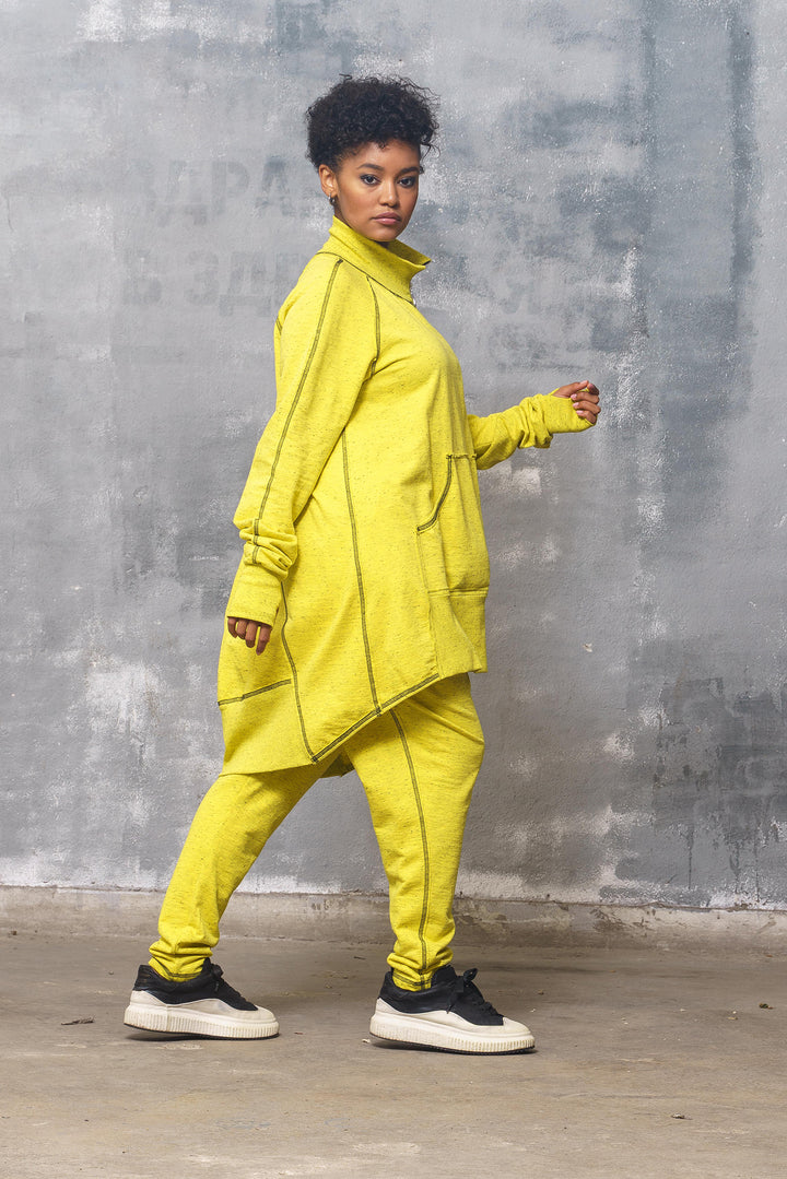 Asymmetrical Tracksuit Set - Oversized Sweatshirt and Harem Pants