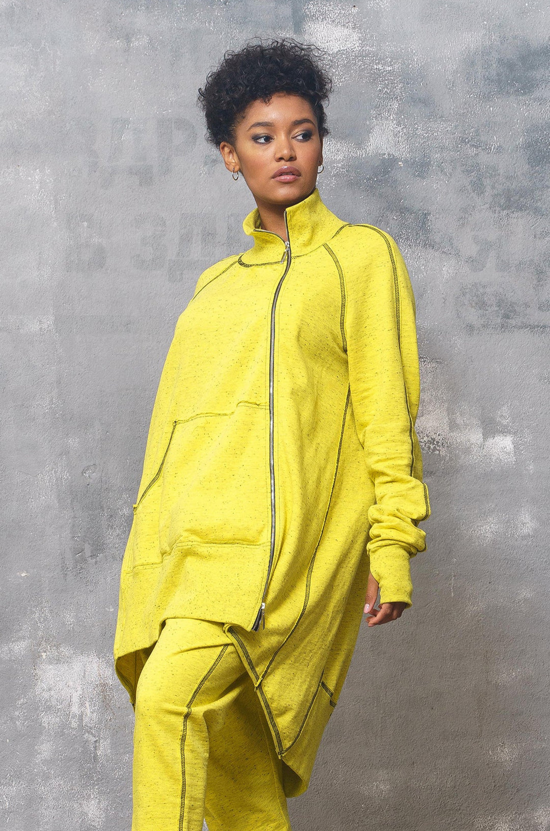 Yellow Asymmetrical Oversized Women's Sweatshirt