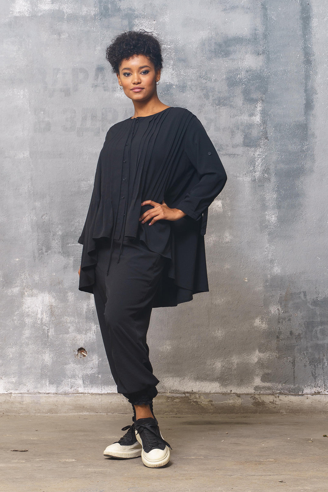 Oversized Black Tunic Top Women's