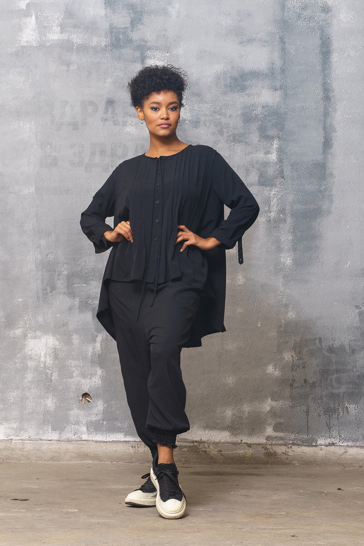 Oversized Black Tunic Top Women's