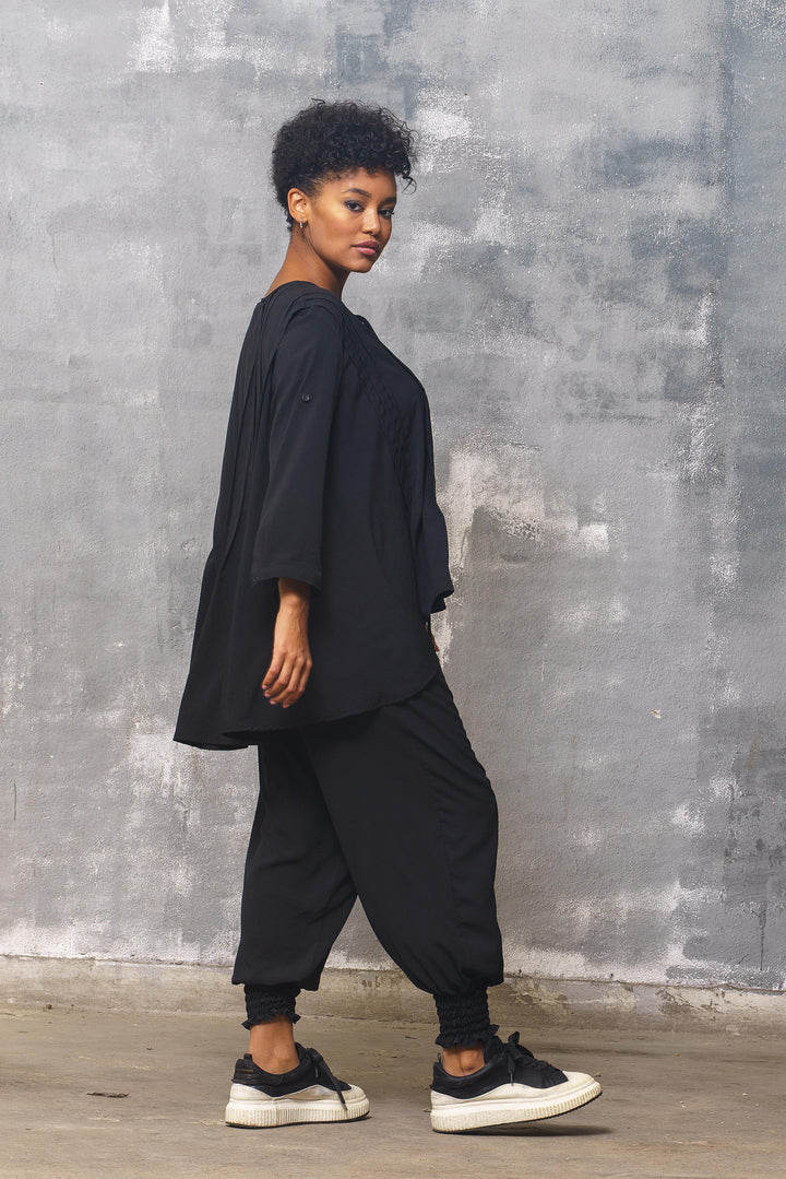 Oversized Black Tunic Top Women's