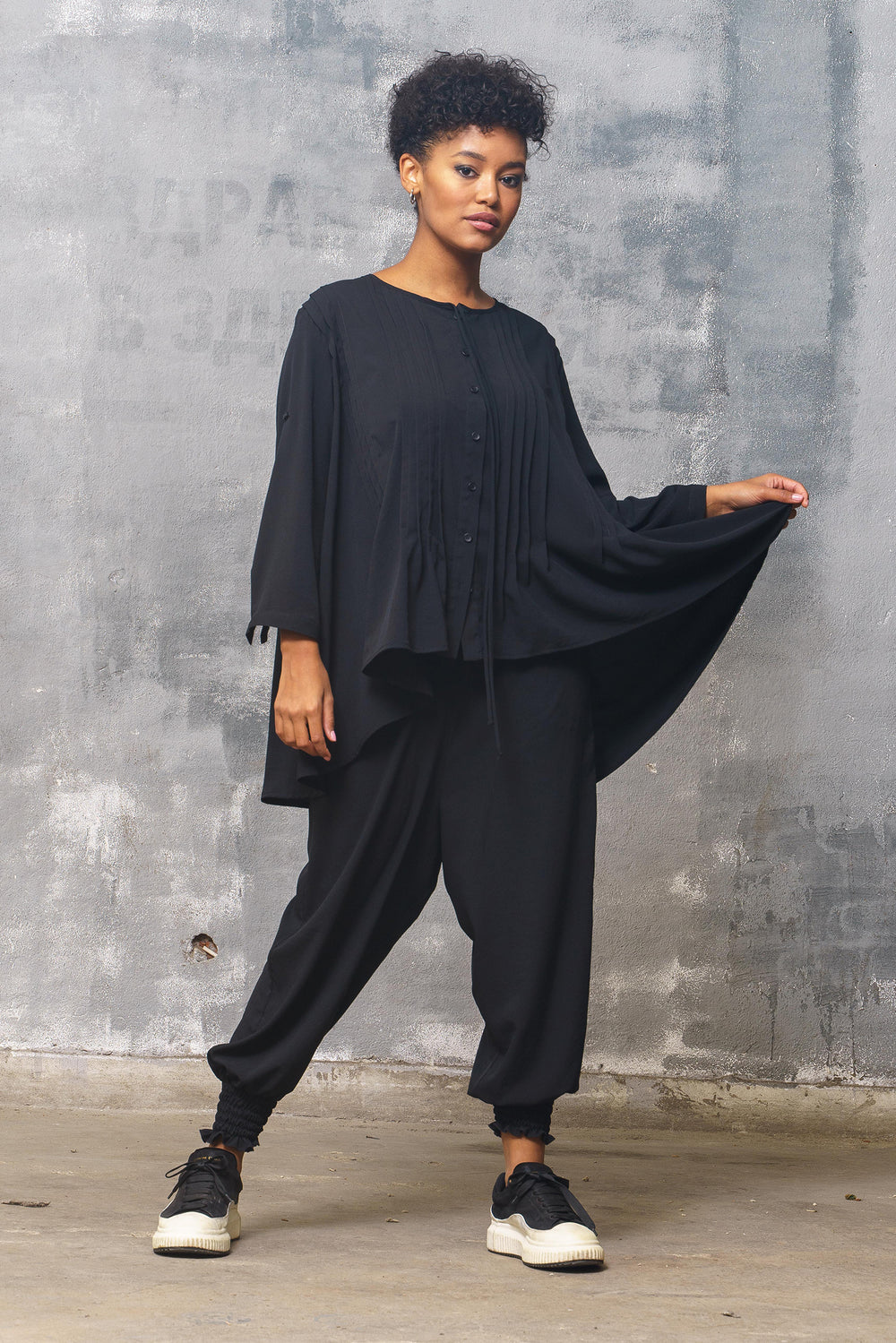 Oversized Black Tunic Top Women's