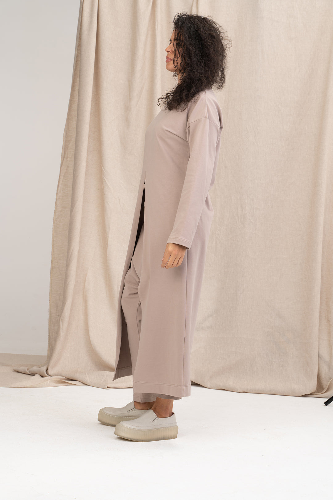 Loungewear Set of Maxi Sweatshirt Dress and Harem Pants