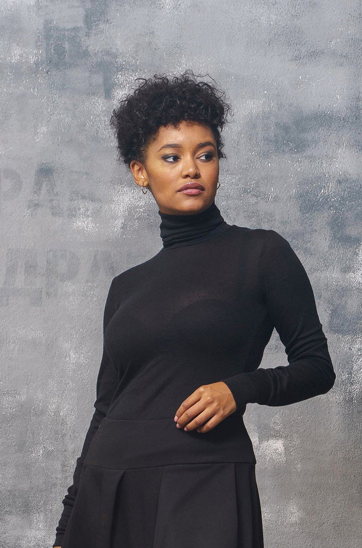 Black Turtleneck Blouse