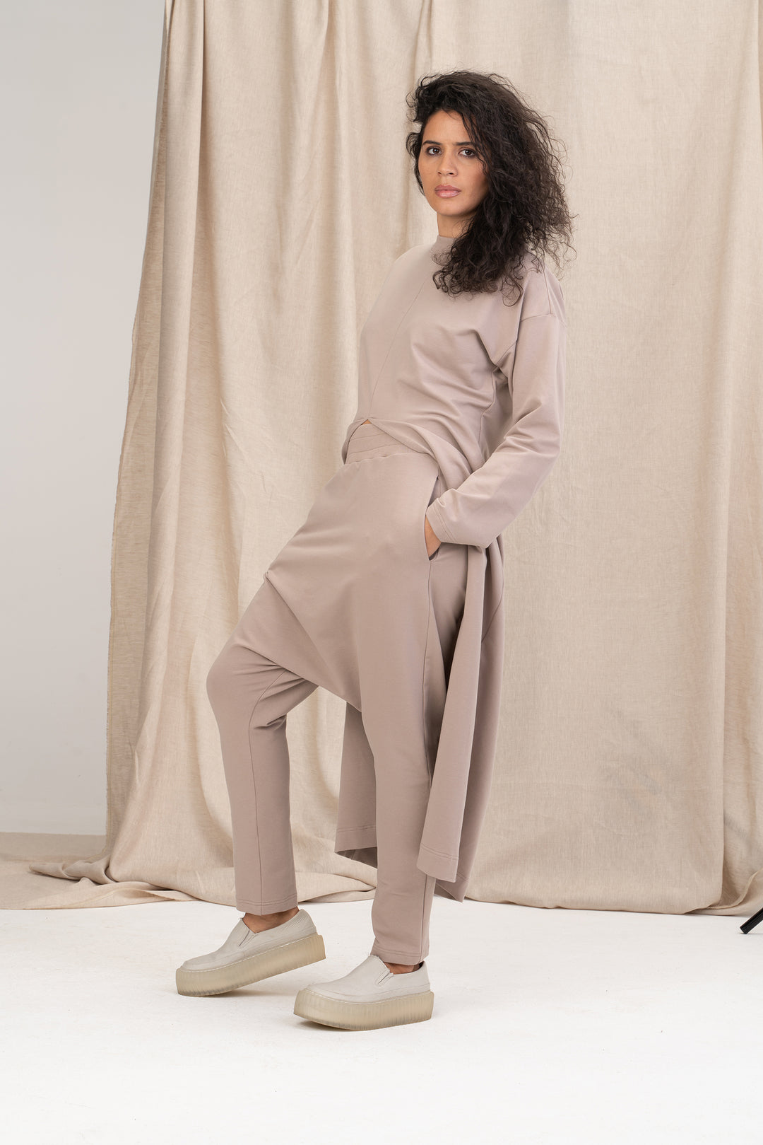 Loungewear Set of Maxi Sweatshirt Dress and Harem Pants