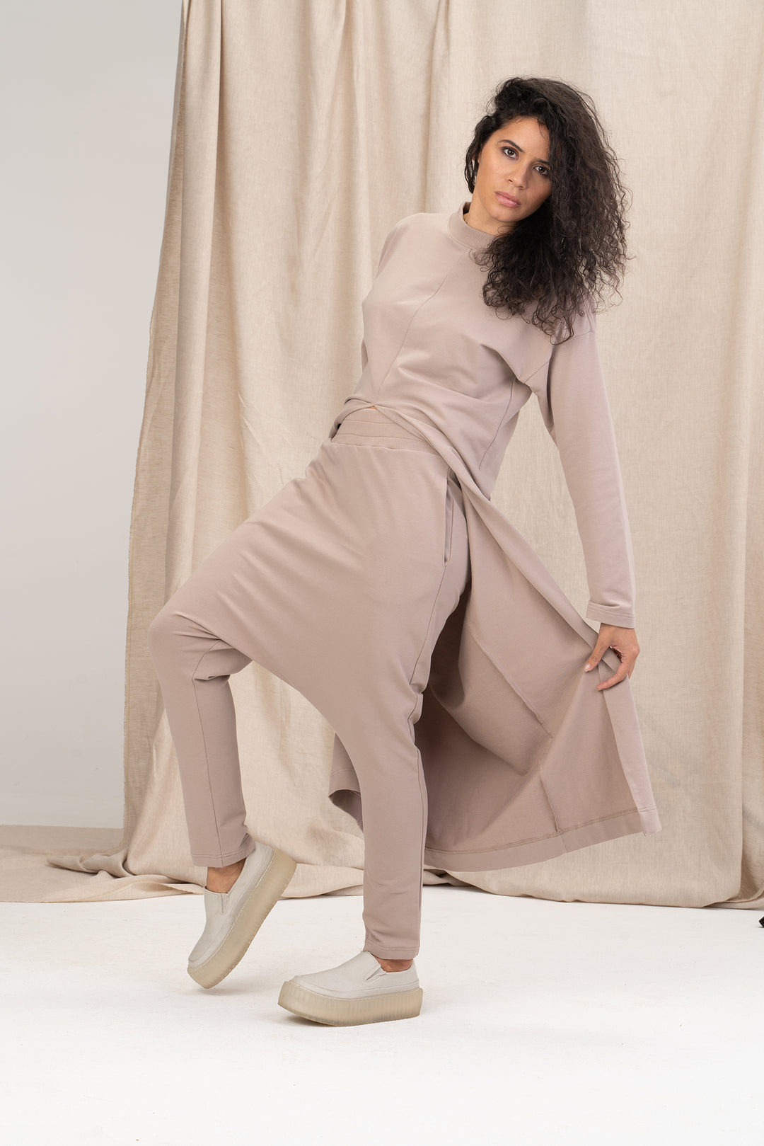 Loungewear Set of Maxi Sweatshirt Dress and Harem Pants