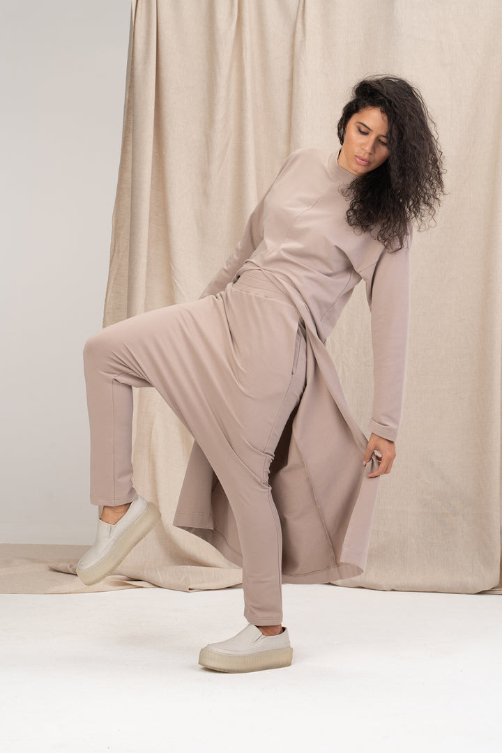 Loungewear Set of Maxi Sweatshirt Dress and Harem Pants