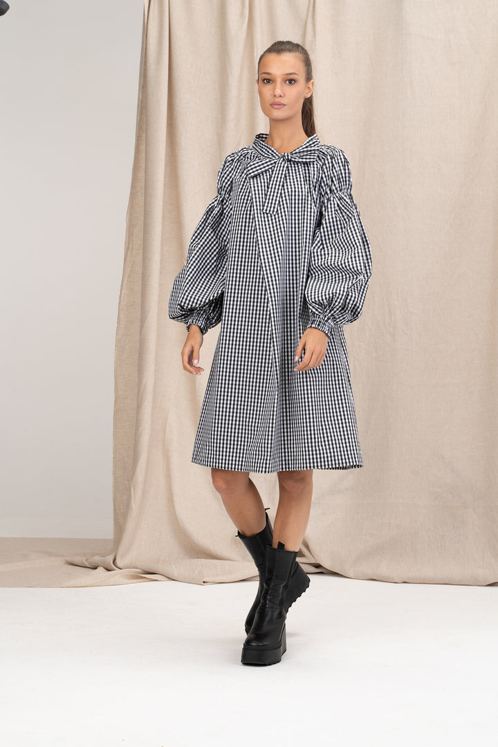 Avant Garde Cotton Puff Sleeves Dress with Ribbon