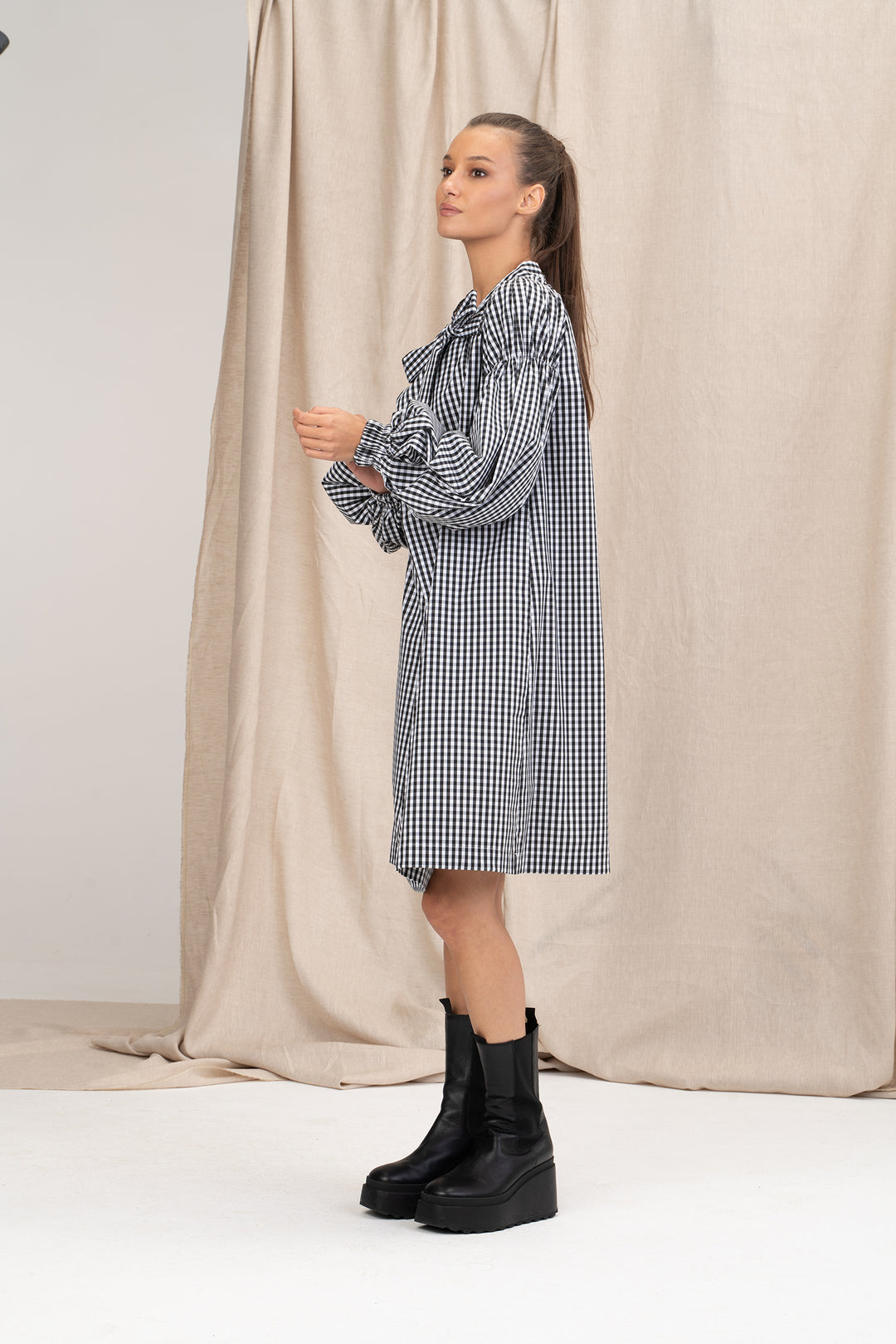 Avant Garde Cotton Puff Sleeves Dress with Ribbon