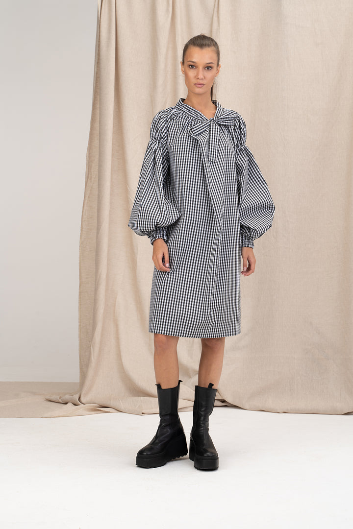 Avant Garde Cotton Puff Sleeves Dress with Ribbon