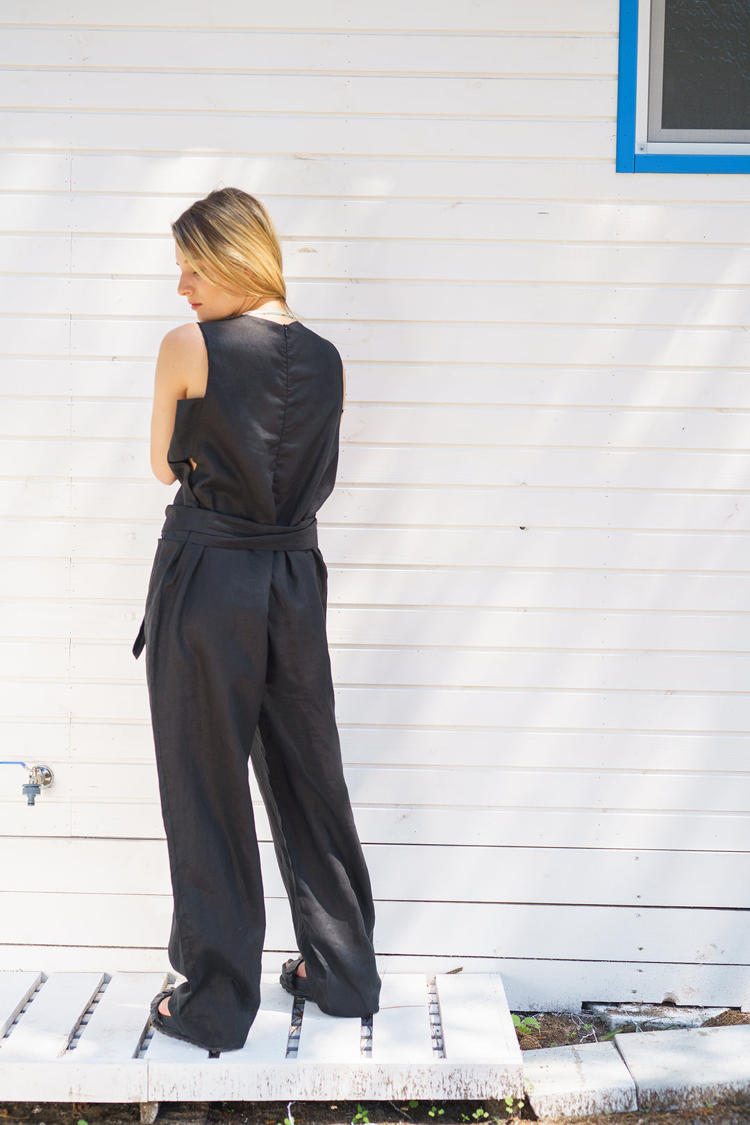 Black Linen Jumpsuit with Belt