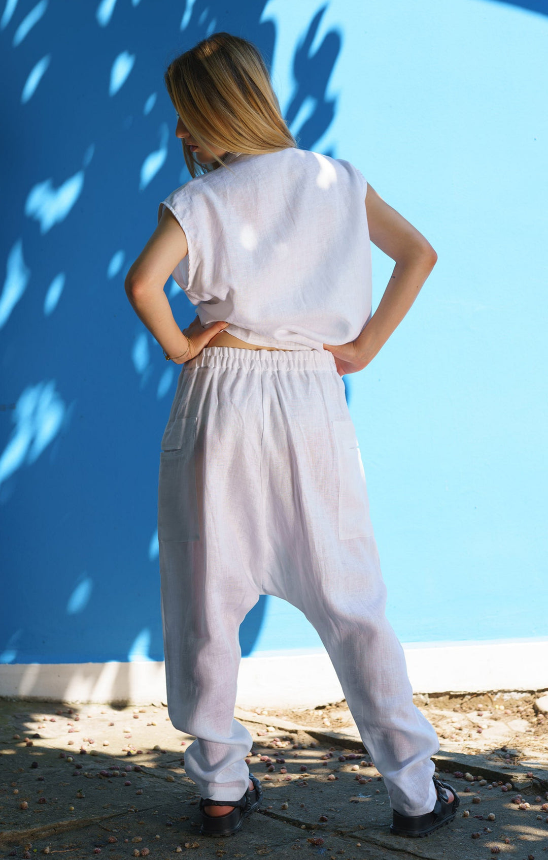 Beige Organic Linen Harem Pants