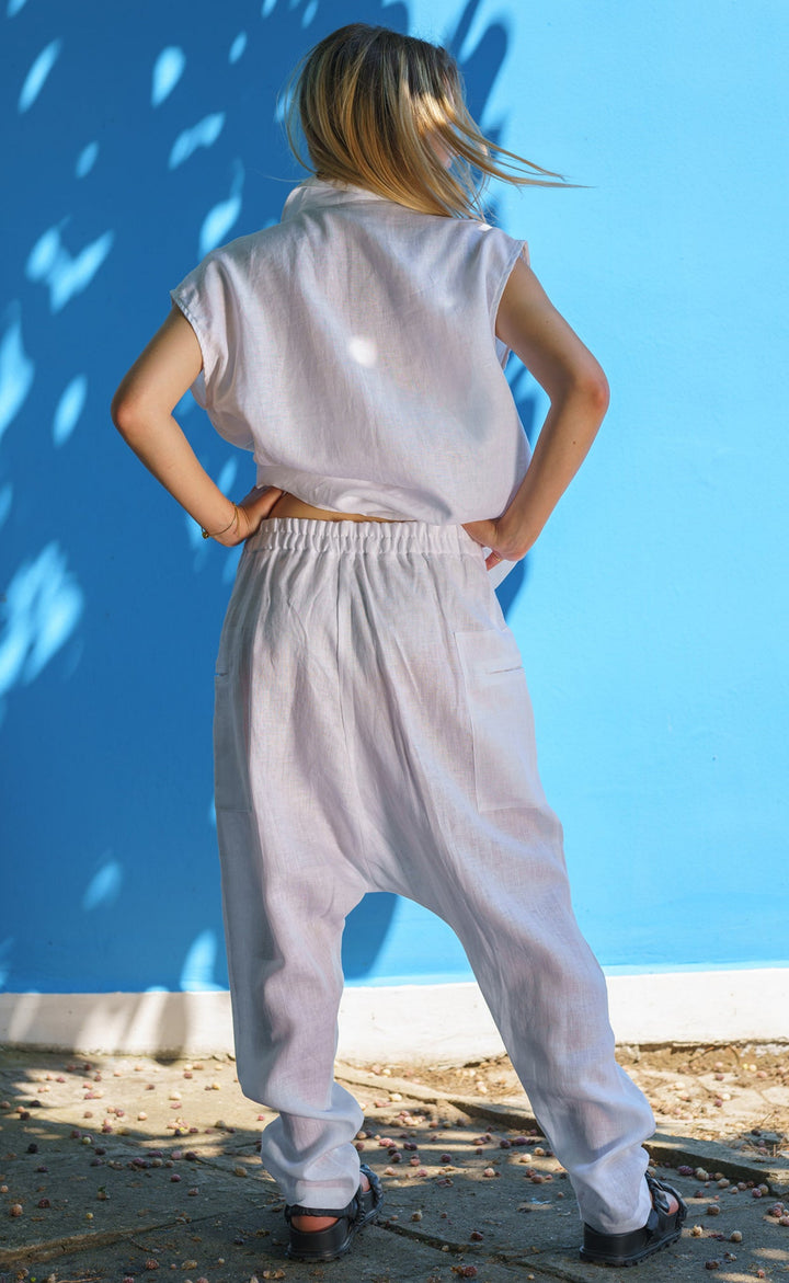 Beige Organic Linen Harem Pants