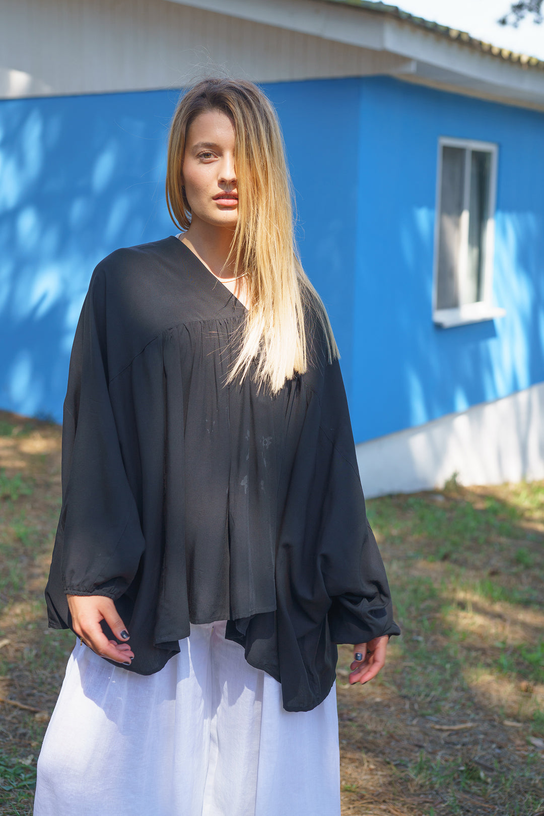 Black Oversized Women's Blouse