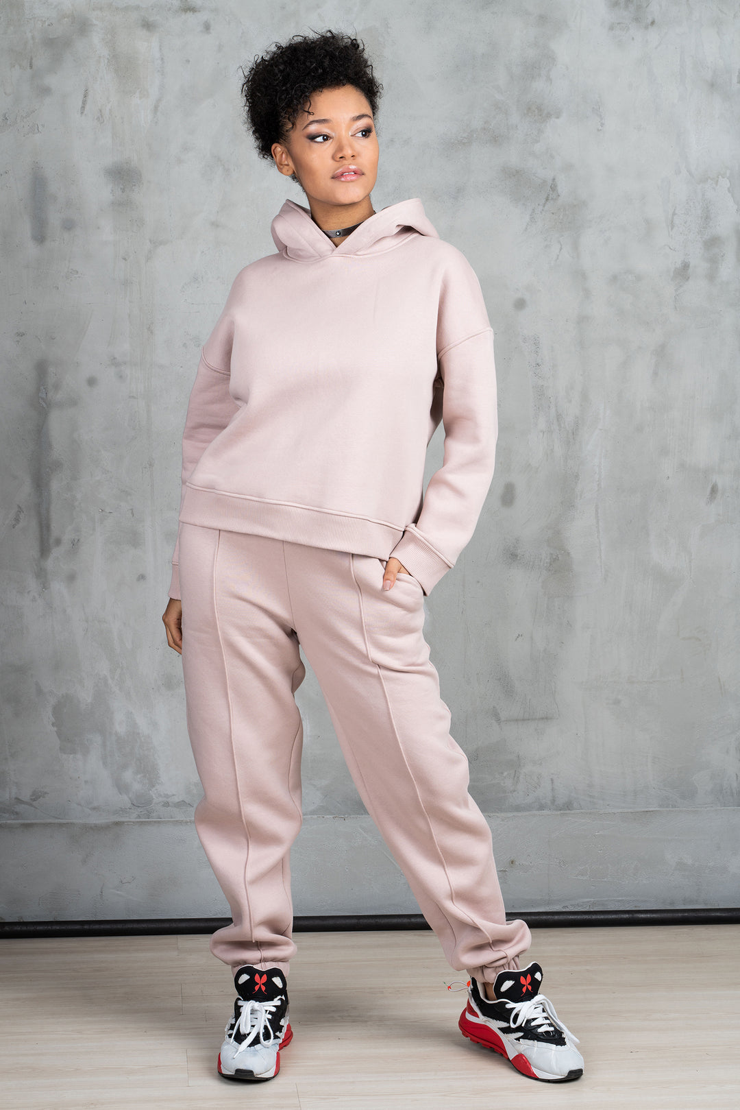 Rose beige two-piece tracksuit set