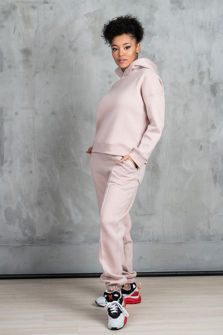 Rose beige two-piece tracksuit set