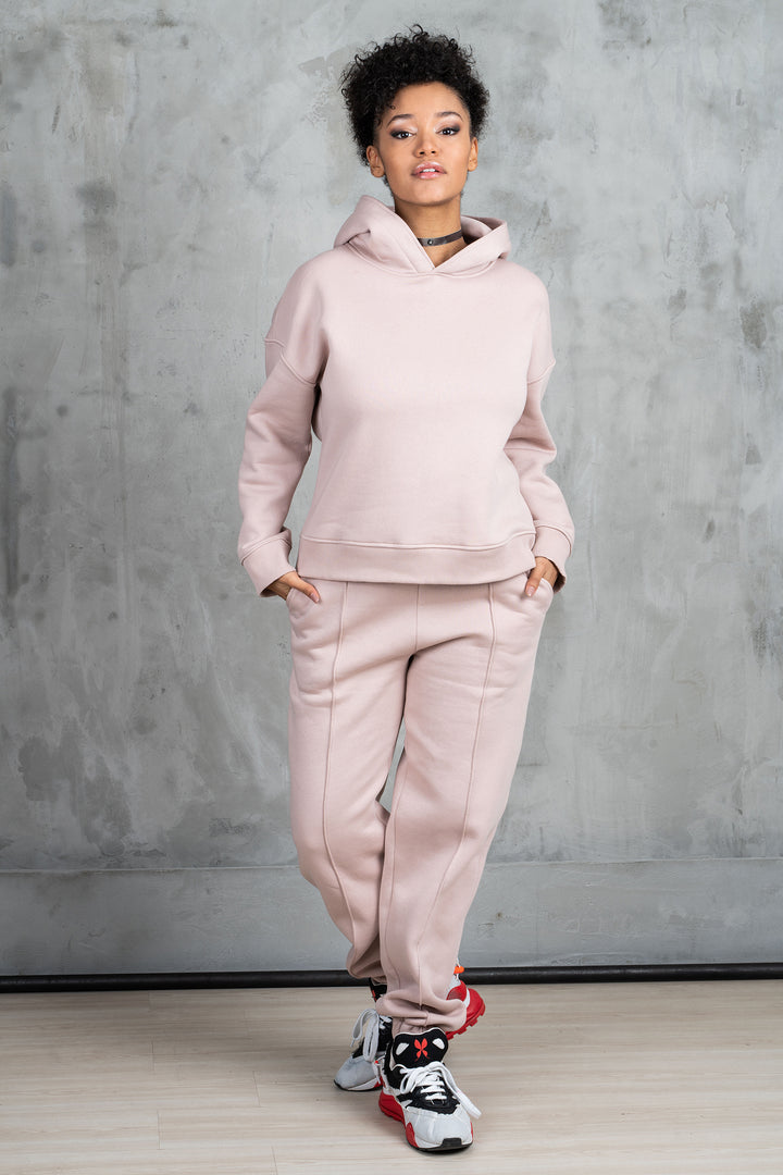 Rose beige two-piece tracksuit set