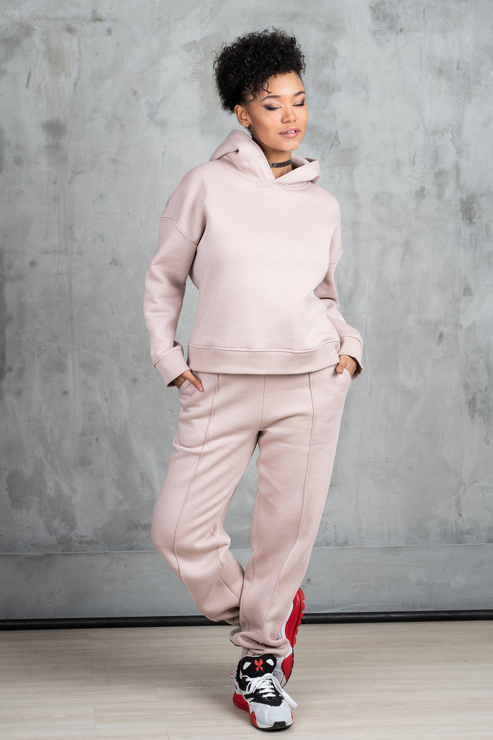 Rose beige two-piece tracksuit set