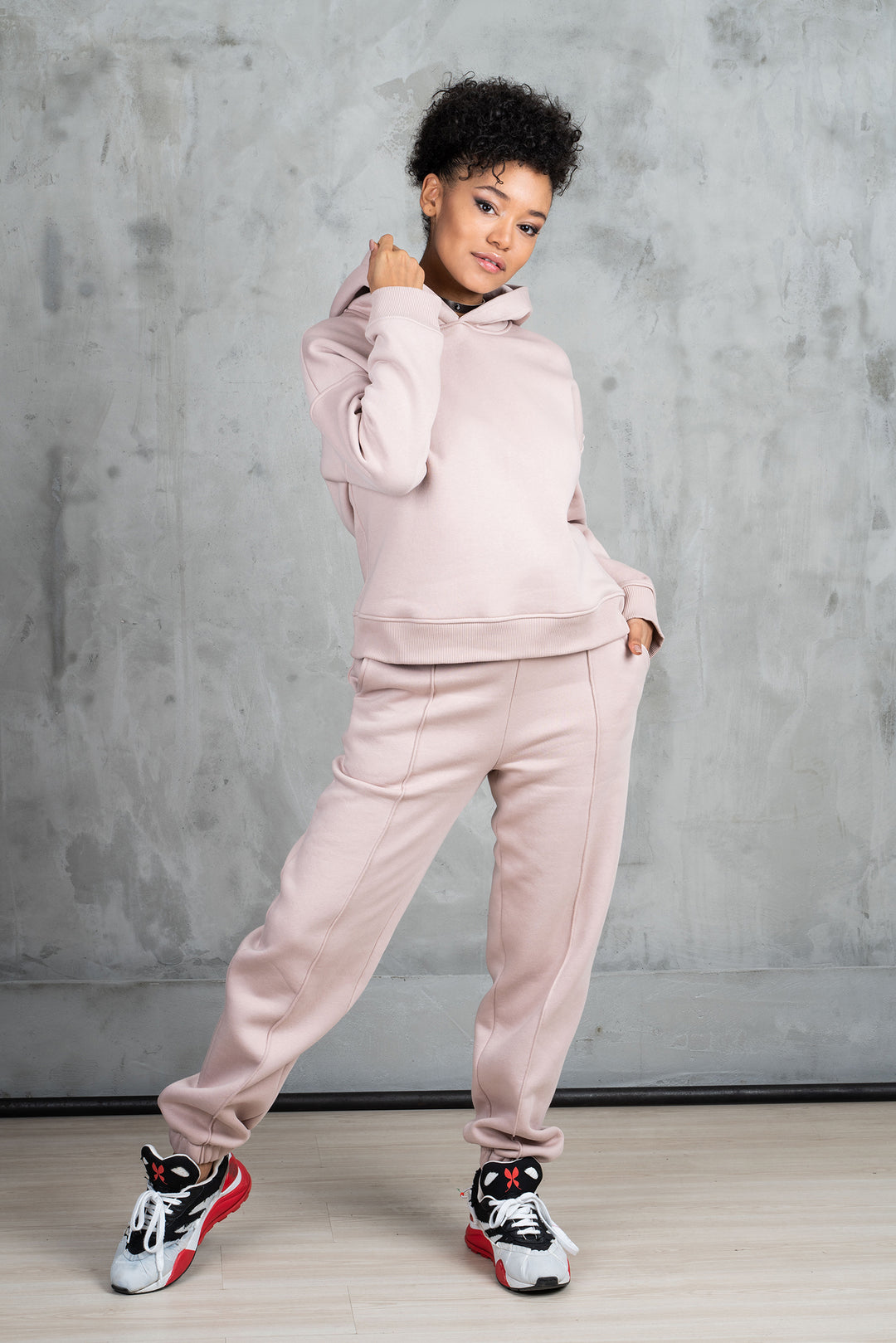 Rose beige two-piece tracksuit set