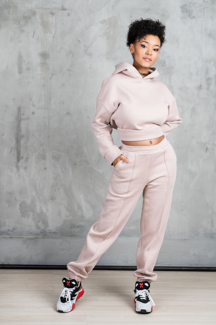 Rose beige two-piece tracksuit set