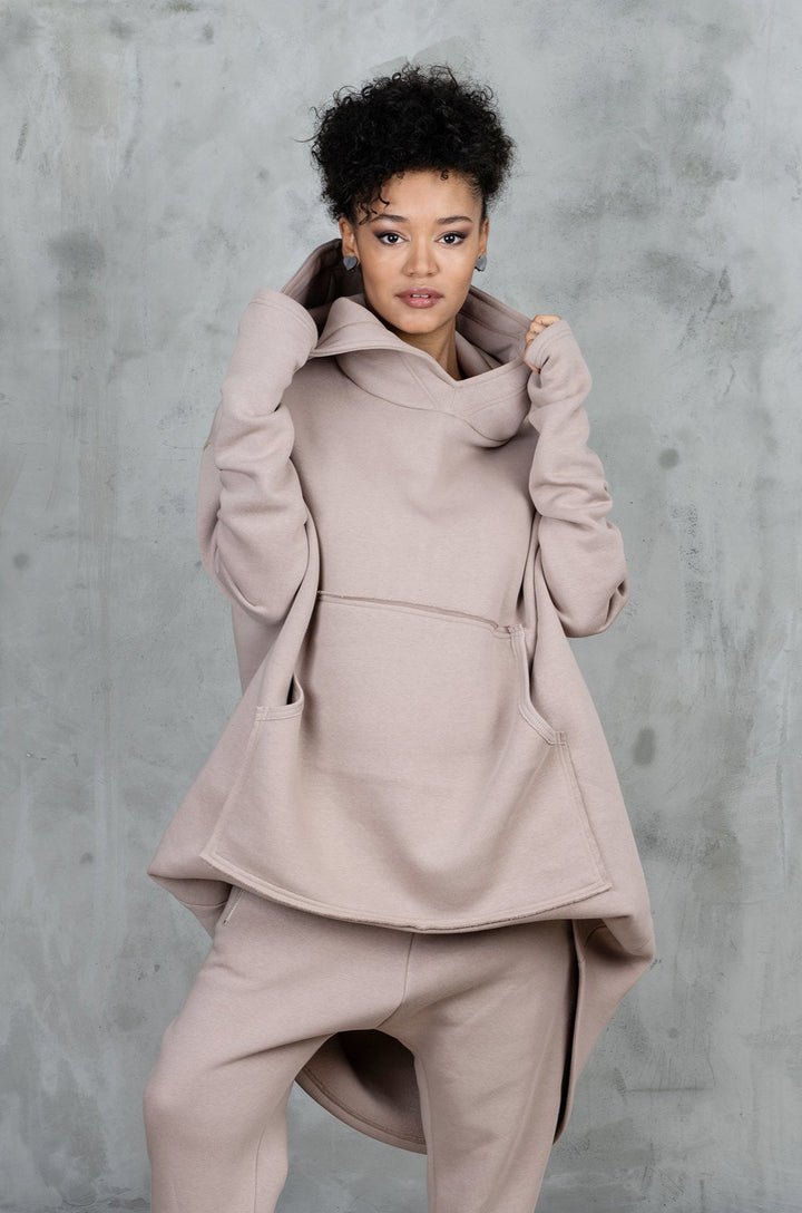 Rose Beige Asymmetrical Women's Hoodie